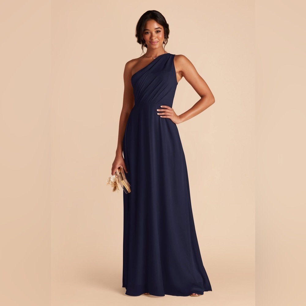 BIRDY GREY Navy Blue Kira Chiffon Dress One Shoulder Grecian Maxi Length Size XL